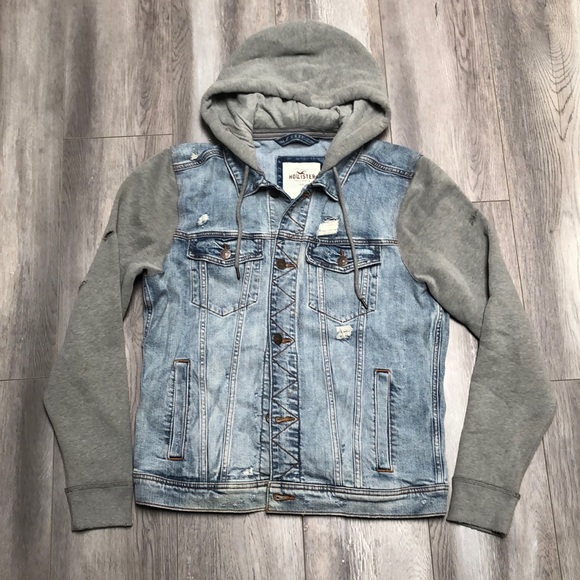 hollister denim hoodie jacket men's